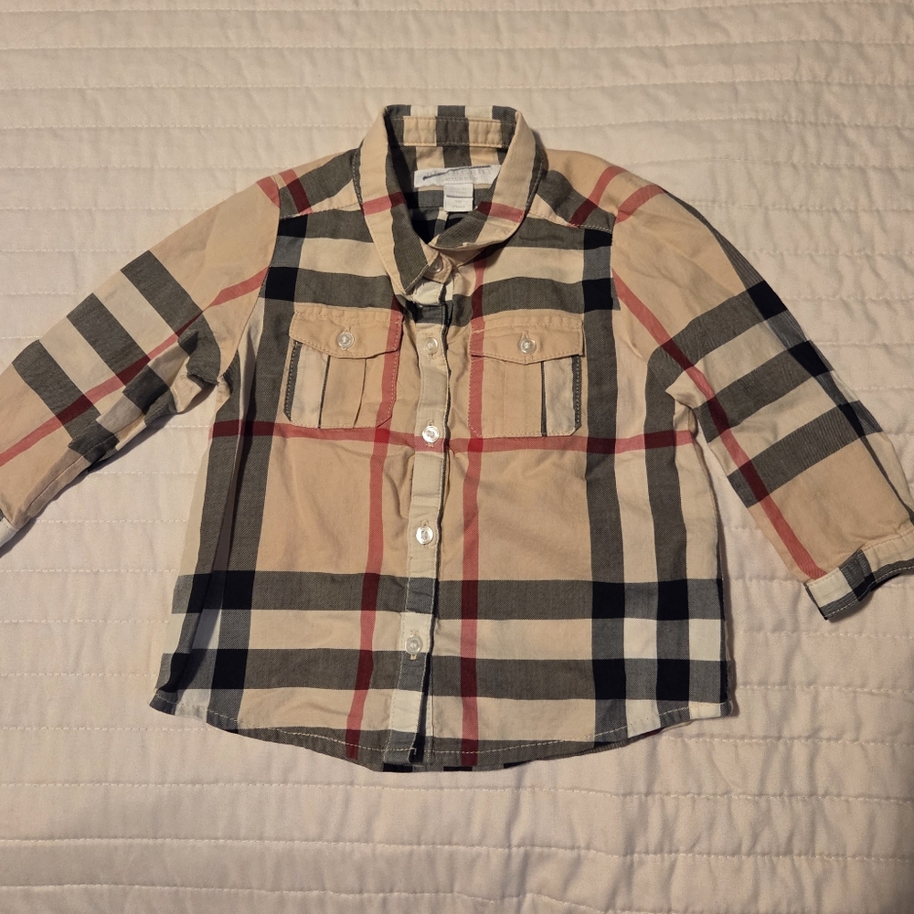Burberry Kids Beige and Red Plaid Button Down Shirt